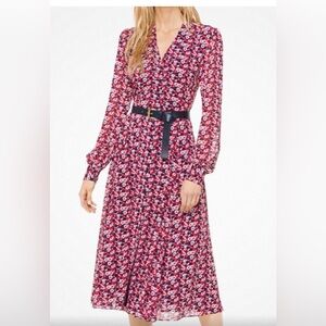 SOLD‼️MICHAEL Michael Kors Red and Black Floral Midi Dress